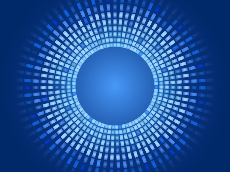 blue abstract background - circles of glowing pixels, concentric circles. vector illustration - you can simply change the color